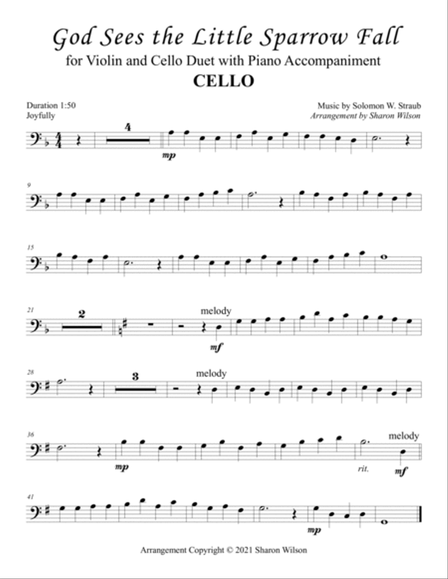 God Sees the Little Sparrow Fall (for Violin and Cello Duet with Piano Accompaniment) Piano Trio scores gallery preview page 3