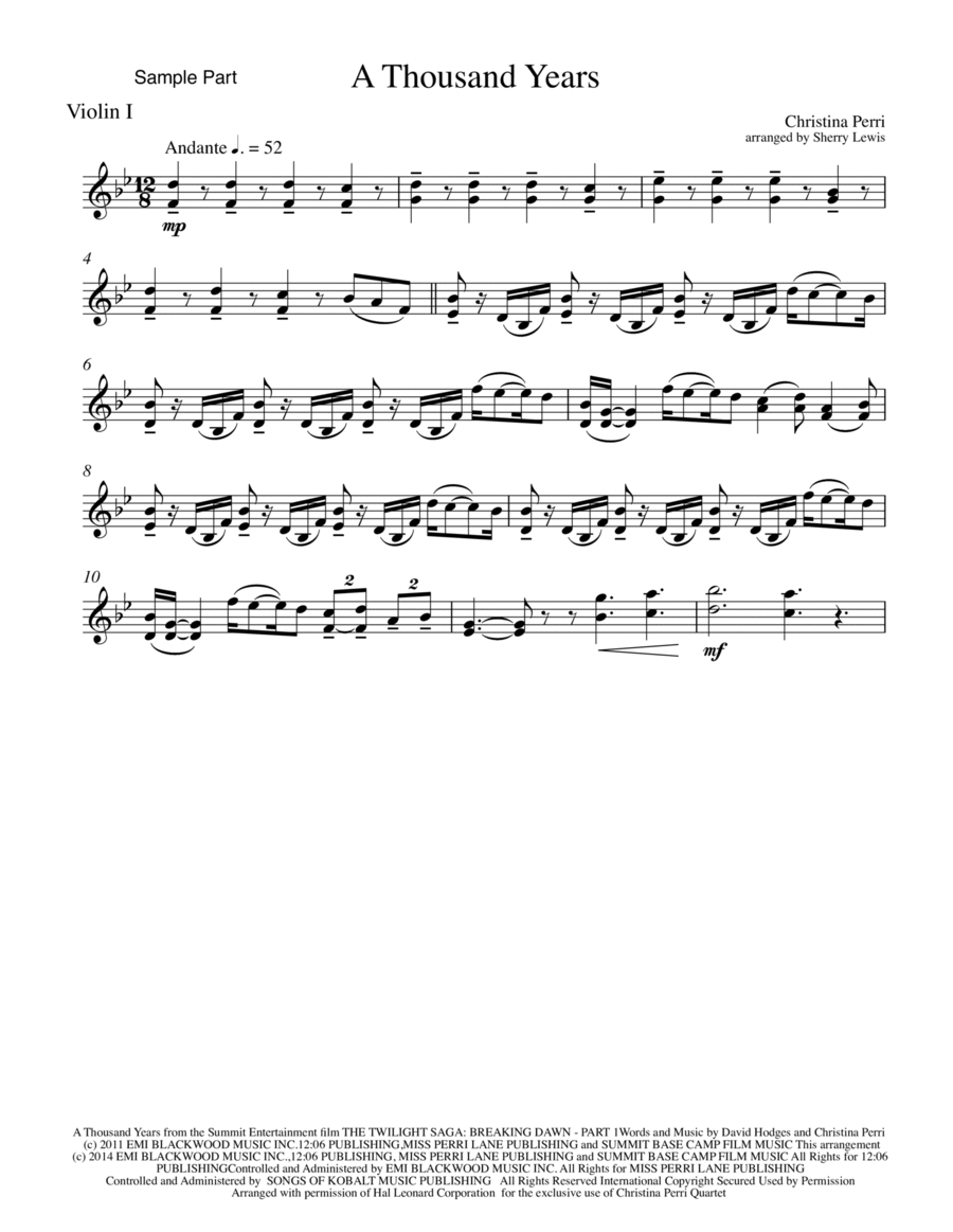 A Thousand Years Violin Solo scores gallery preview page 1
