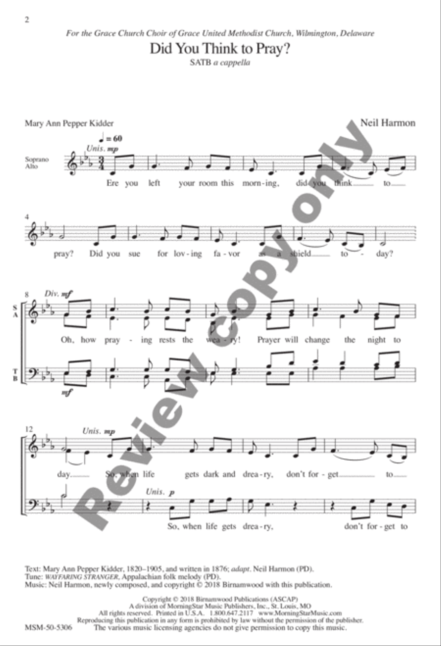 Did You Think to Pray? 4-Part scores gallery preview page 5