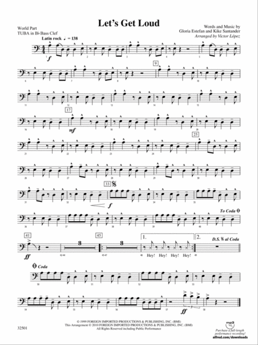 Let's Get Loud: (World Part) B-flat Tuba B.C. Concert Band scores gallery preview page 1