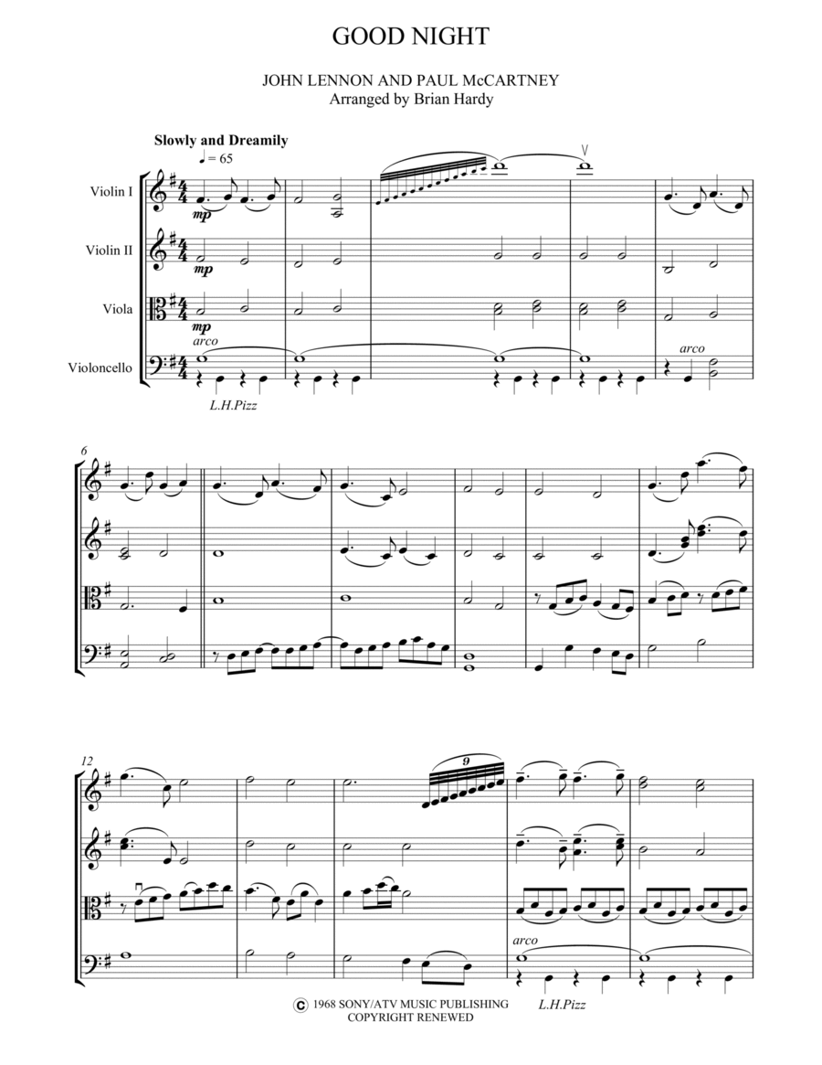 Good Night String Quartet scores gallery preview page 1