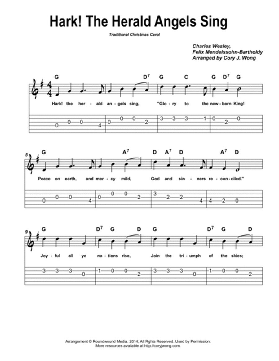 Hark The Herald Angels Sing (Easy Guitar w/ Tab) image number null