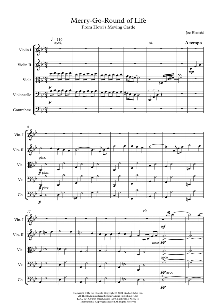 Merry-go-round Of Life String Quintet scores gallery preview page 1