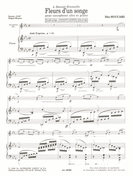 Succari Fleurs D'un Songe Alto Saxophone & Piano Book