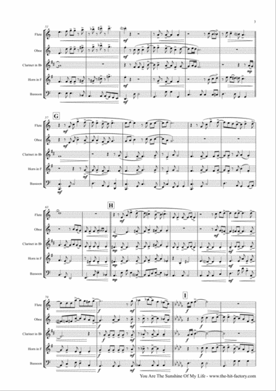 You Are The Sunshine Of My Life Woodwind Quintet scores gallery preview page 4