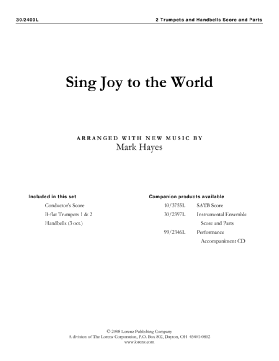 Sing Joy to the World - 2 Trumpets and Handbells (3 oct.) 3-Octaves scores gallery preview page 1