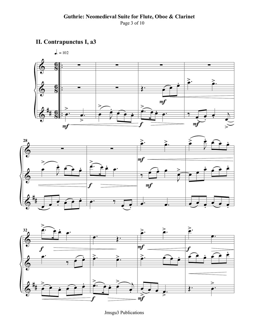 Guthrie: Neomedieval Suite for Flute, Oboe & Clarinet Woodwind Trio scores gallery preview page 3