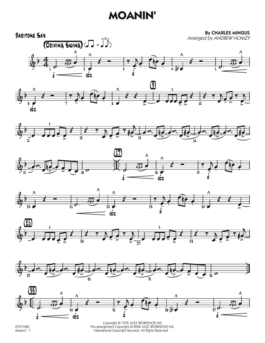 Moanin' - Baritone Sax Jazz Ensemble scores gallery preview page 1
