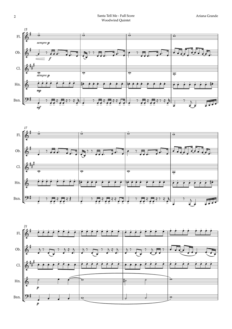 Santa Tell Me Woodwind Quintet scores gallery preview page 2