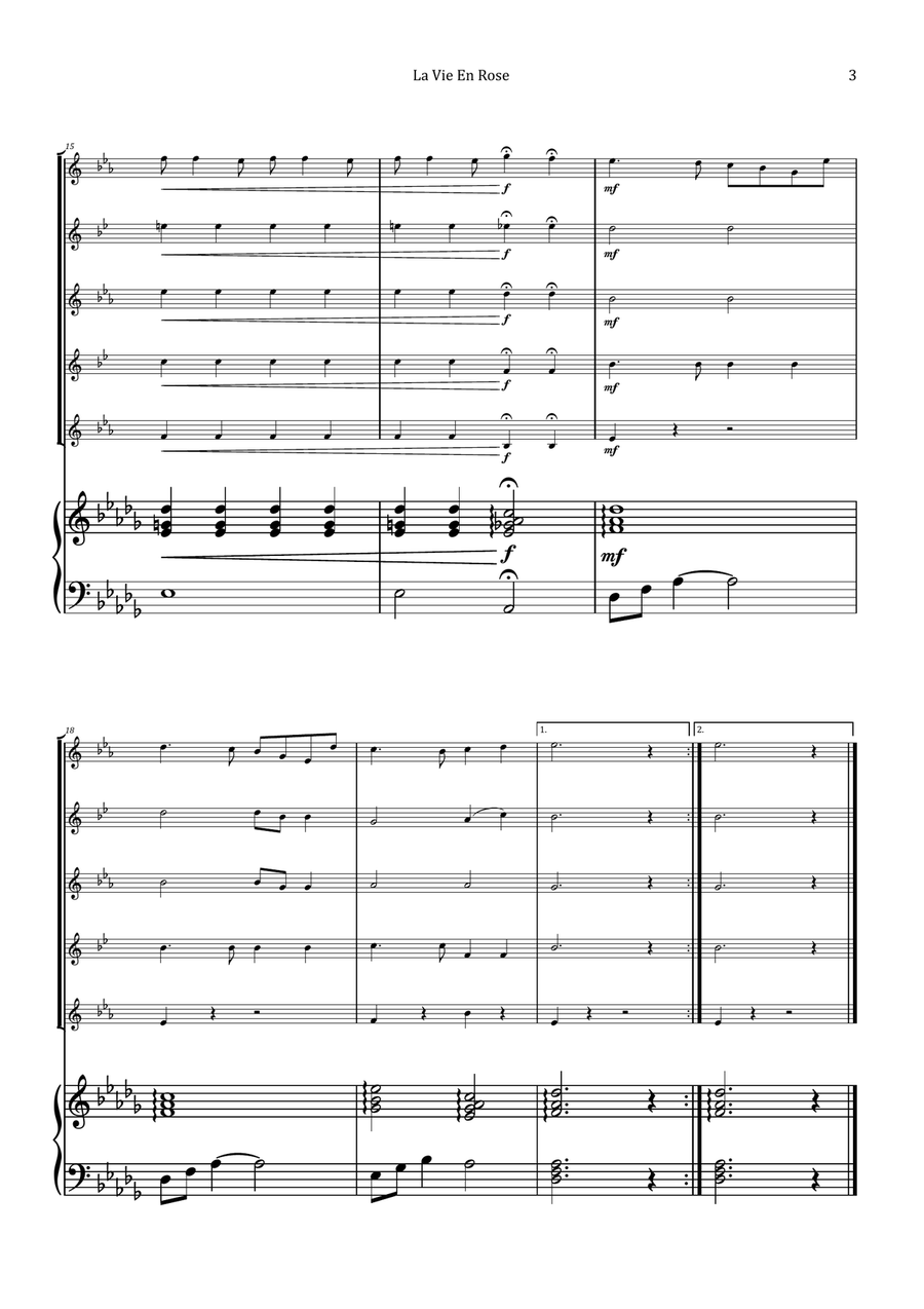 La Vie En Rose Saxophone Quintet scores gallery preview page 3