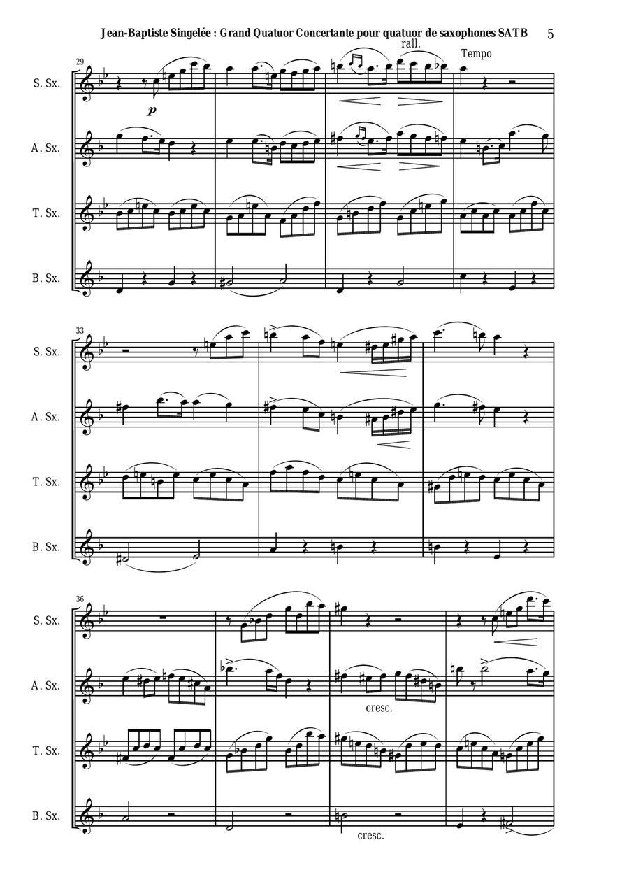 Jean-Baptiste Singelée: Grand Quatuor Concertante, opus 79 pour quatuor de saxophones SATB ou ensemb