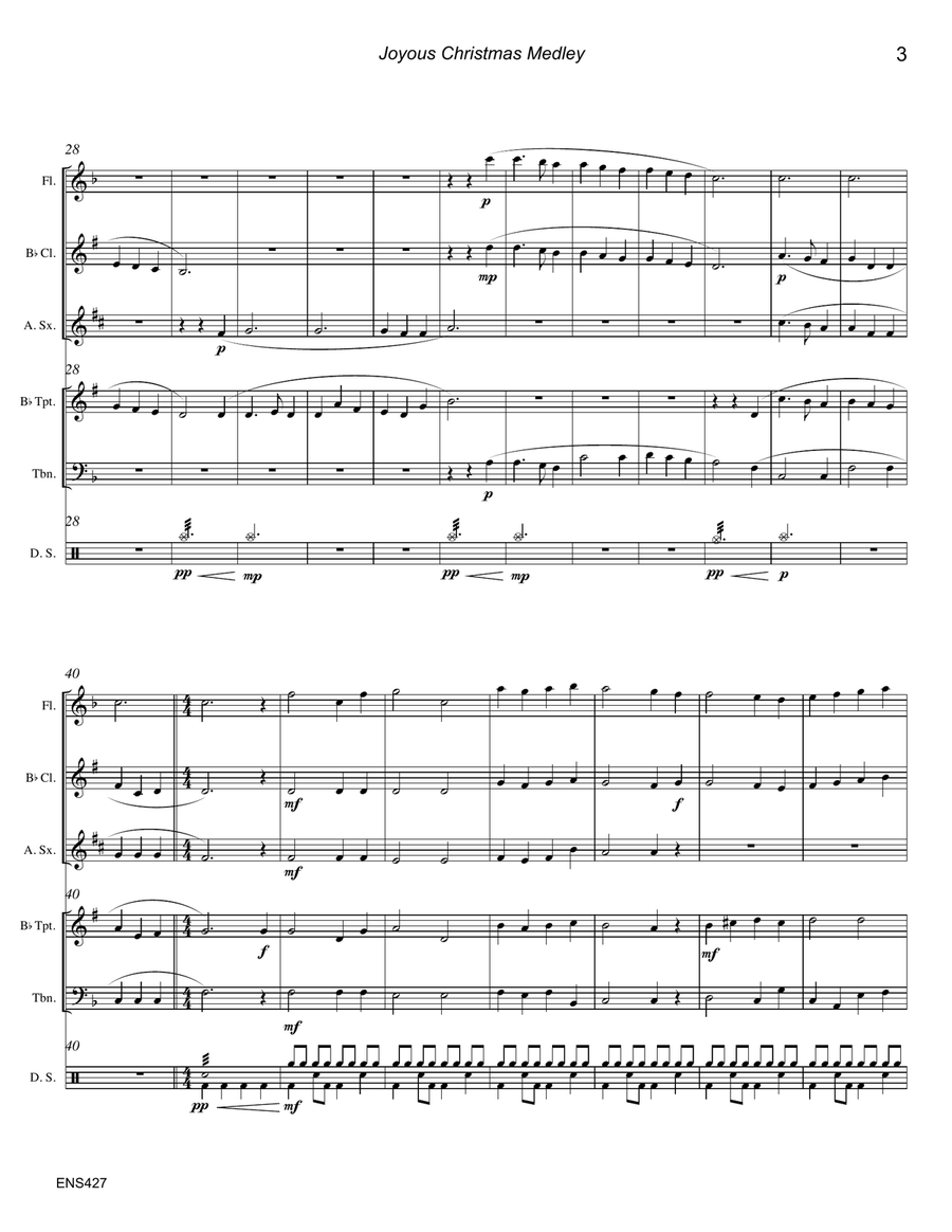 JOYOUS CHRISTMAS MEDLEY (5 carols) - MIXED ENSEMBLE Small Ensemble scores gallery preview page 3
