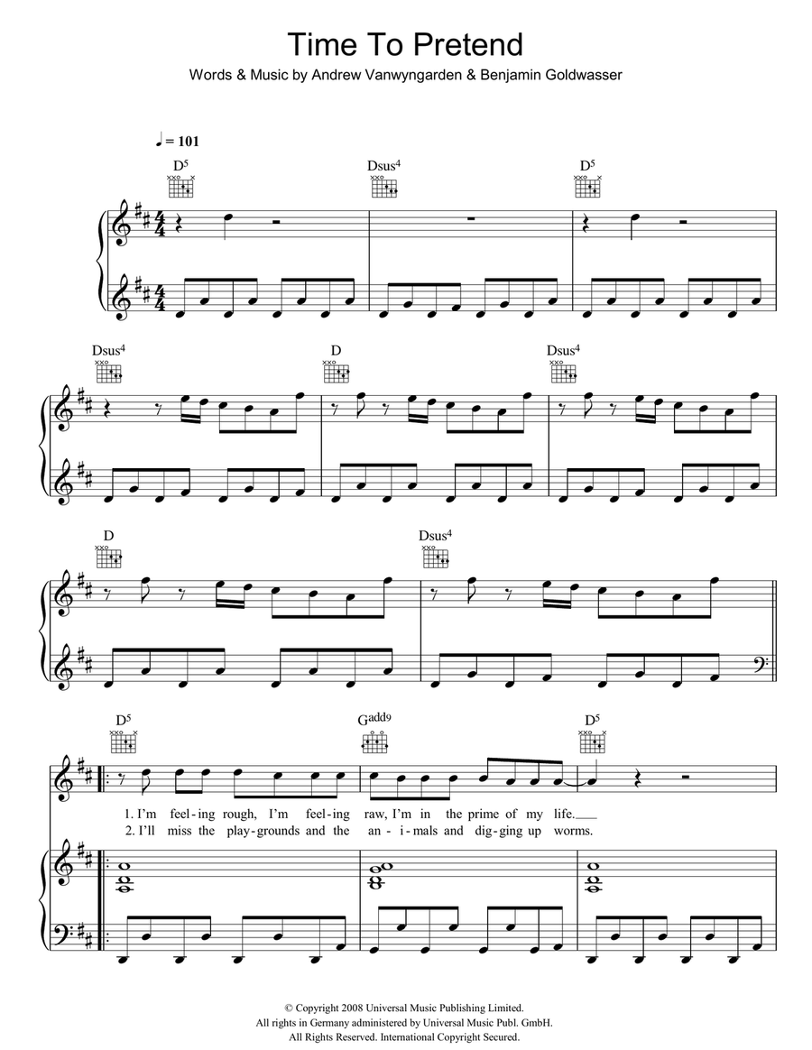 Time To Pretend Piano, Vocal, Guitar scores gallery preview page 1