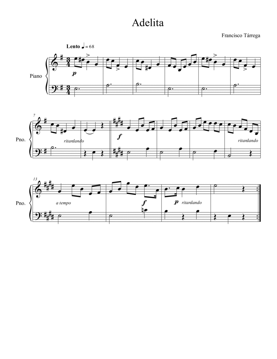 Adelita Adelita Easy Piano scores gallery preview page 1