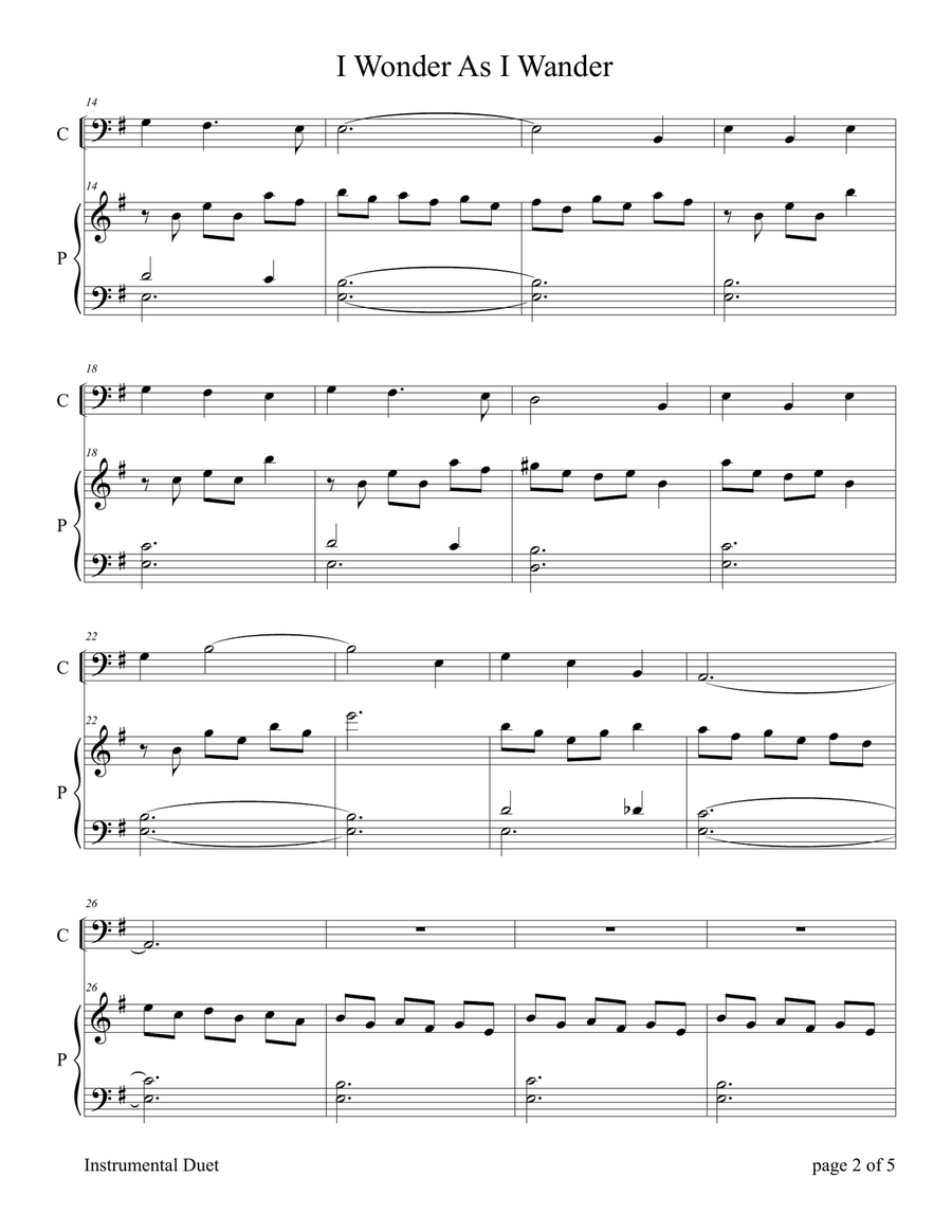 I Wonder As I Wander Piano scores gallery preview page 4