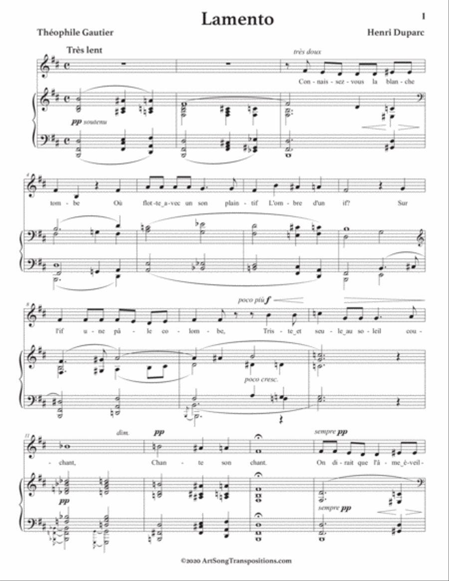 DUPARC: Lamento (transposed to B minor) Voice scores gallery preview page 2