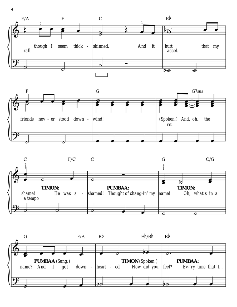 Hakuna Matata (from The Lion King) Easy Piano scores gallery preview page 4