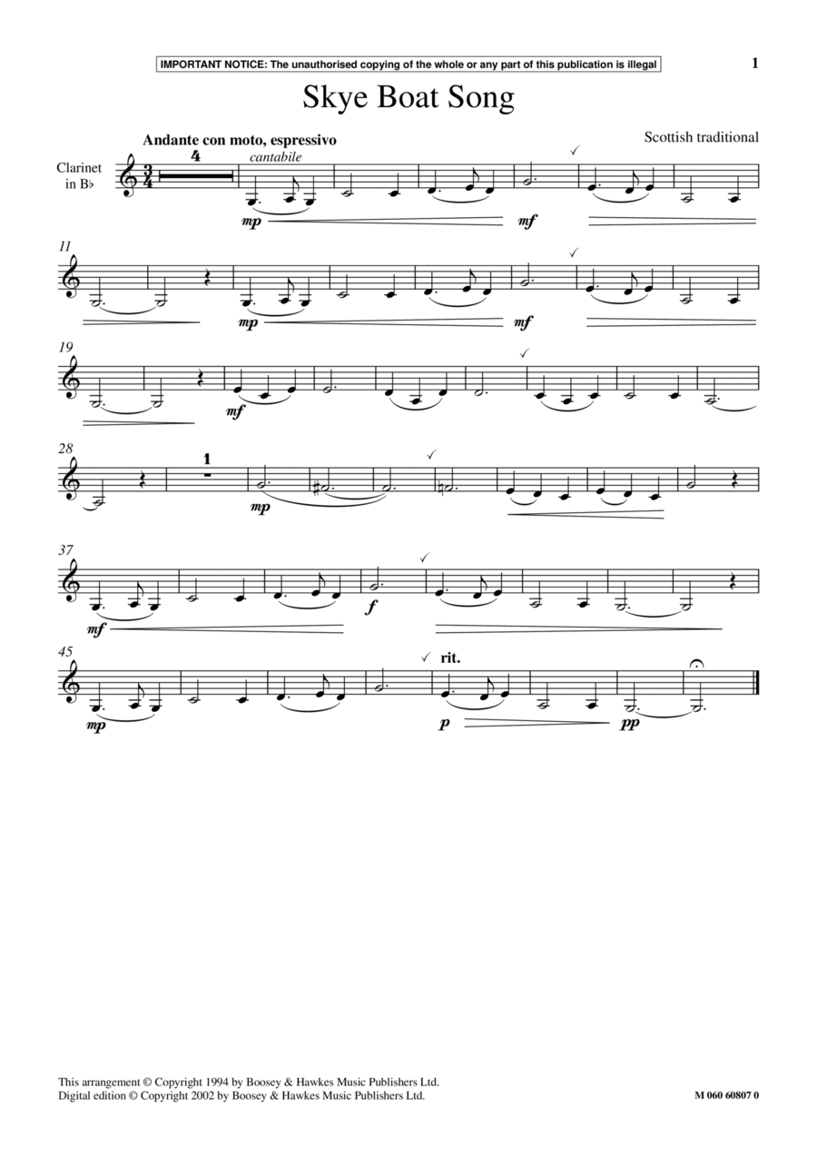 Skye Boat Song Skye Boat Song Clarinet Solo scores gallery preview page 1