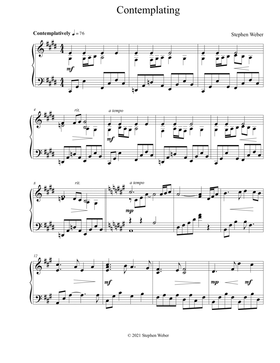 Contemplating Piano Solo scores gallery preview page 1