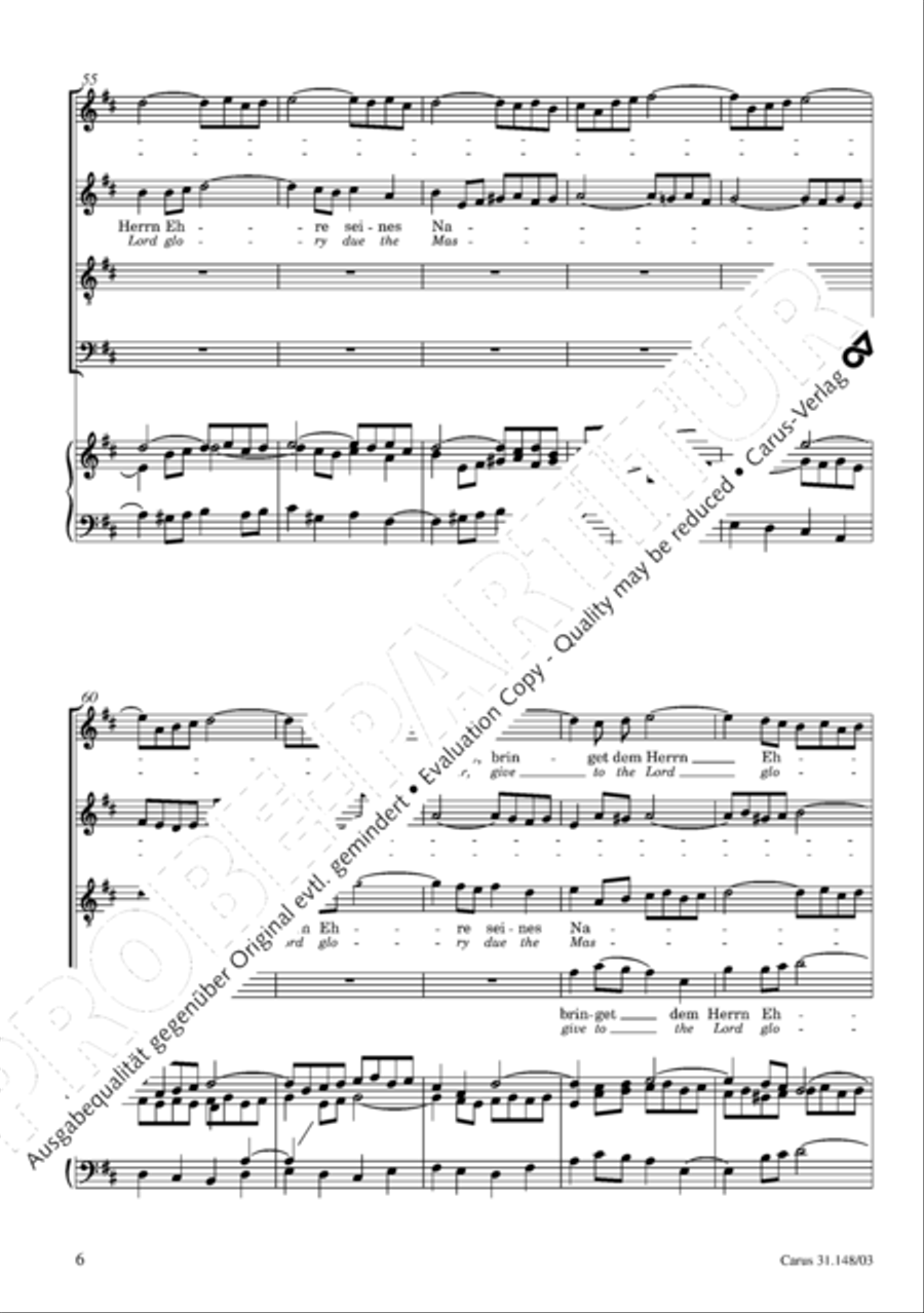 Give to the Lord glory due the Master (Bringet dem Herrn Ehre seines Namens) 4-Part scores gallery preview page 7