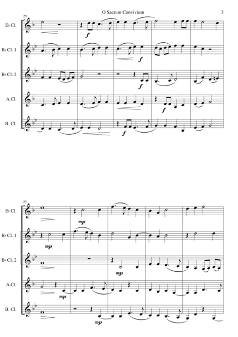 O Sacrum Convivium for clarinet quintet E flat, 2 B flats, alto and bass and optional Basset horn Clarinet Quintet scores gallery preview page 3