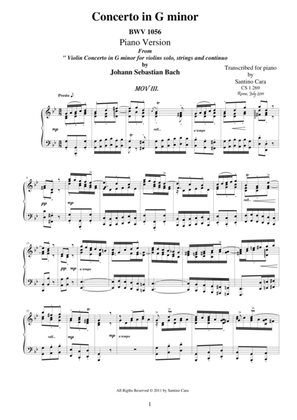 Book cover for J.S.Bach - Violin Concerto in G minor BWV 1056 - mov 3 Presto - Piano solo