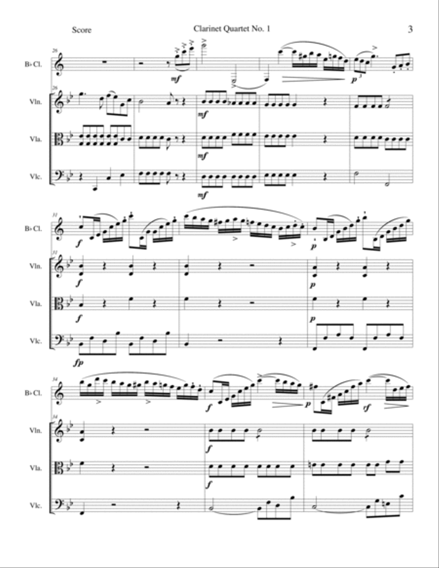 Clarinet Quartet No. 1 B-Flat Clarinet scores gallery preview page 3