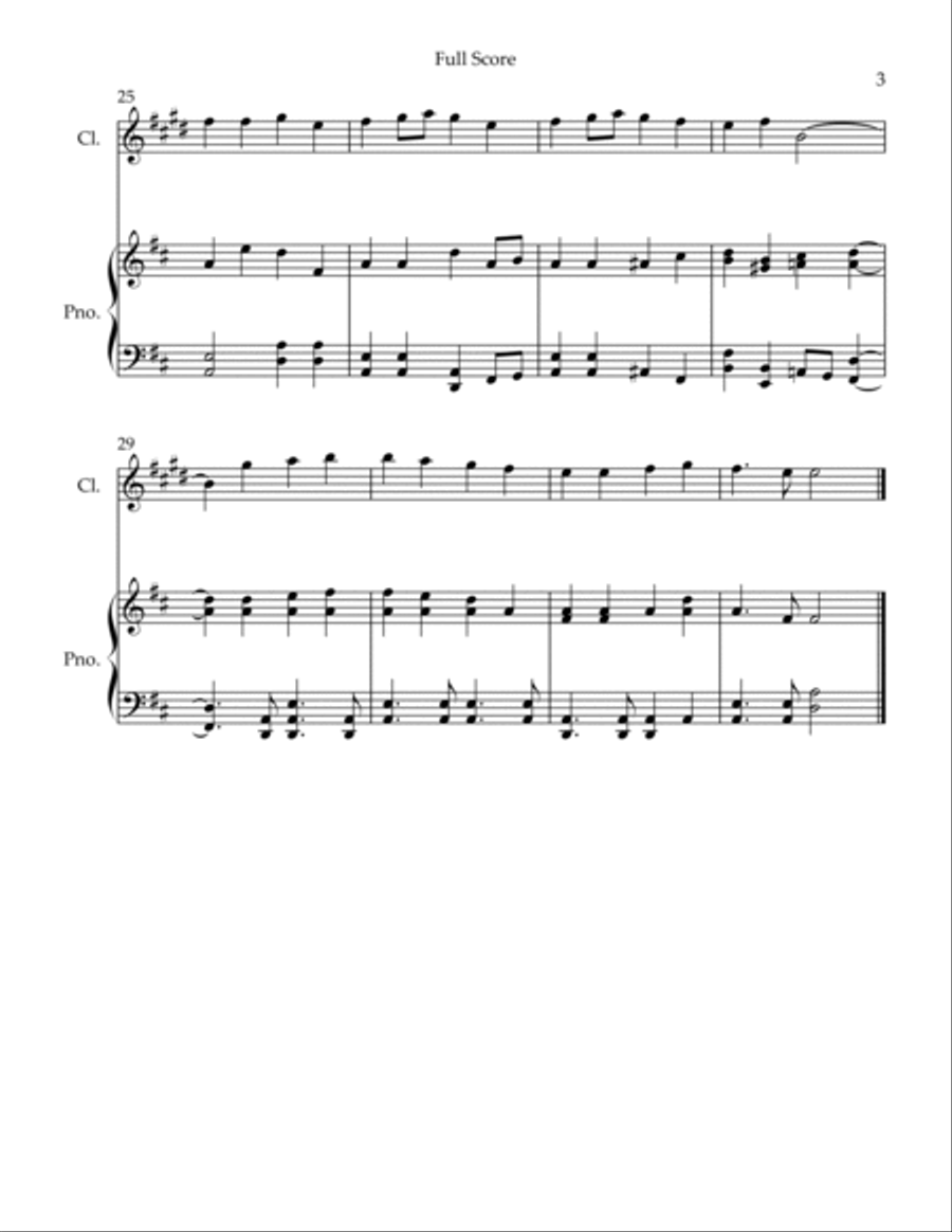 Ode To Joy Theme (from Beethoven's 9th Symphony) for Clarinet in Bb Solo and Piano Accompaniment. B-Flat Clarinet scores gallery preview page 3