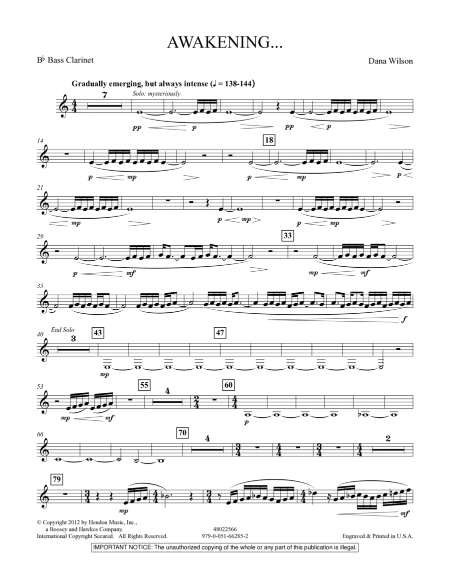 Awakening... - Bb Bass Clarinet Concert Band scores gallery preview page 1