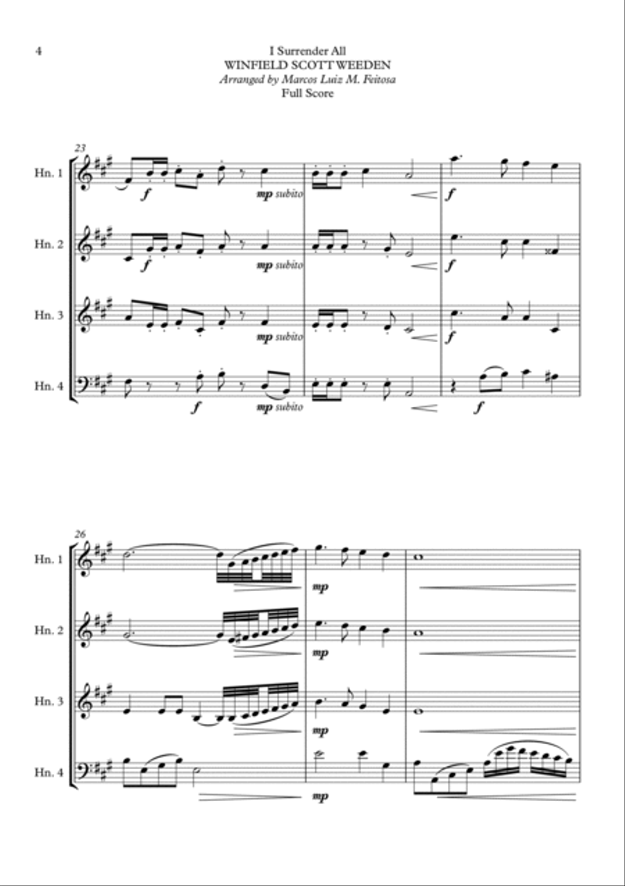 I Surrender All (Tudo Entregarei) - Horn in F Quartet Woodwind Quartet scores gallery preview page 6