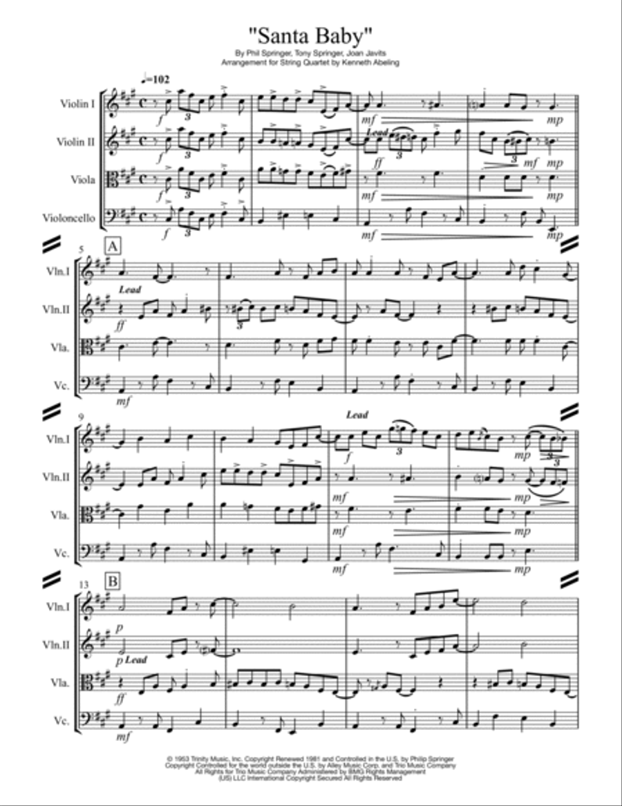 Santa Baby String Quartet scores gallery preview page 2