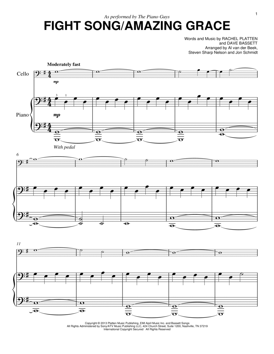Fight Song/Amazing Grace Easy Piano scores gallery preview page 1