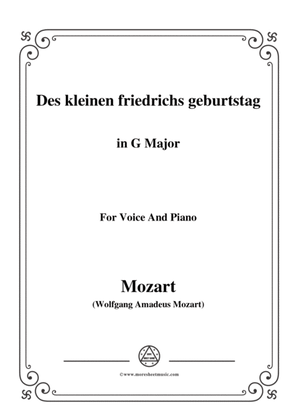 Book cover for Mozart-Des kleinen friedrichs geburtstag,in G Major,for Voice and Piano
