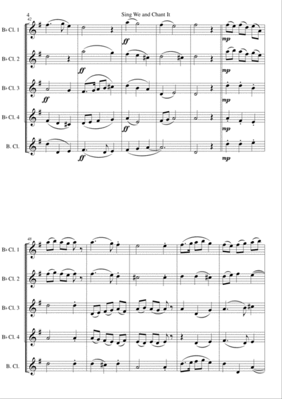 Sing we and chant it (with variations) for clarinet quintet (4 B flats and 1 bass) Clarinet Quintet scores gallery preview page 4