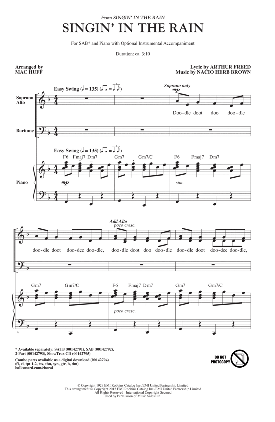 Singin' In The Rain (arr. Mac Huff) 3-Part scores gallery preview page 1