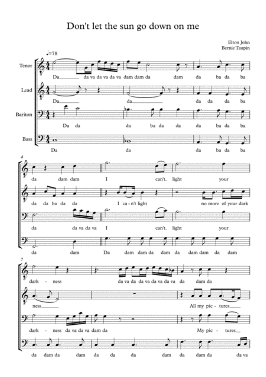 Don't Let The Sun Go Down On Me TTBB scores gallery preview page 1