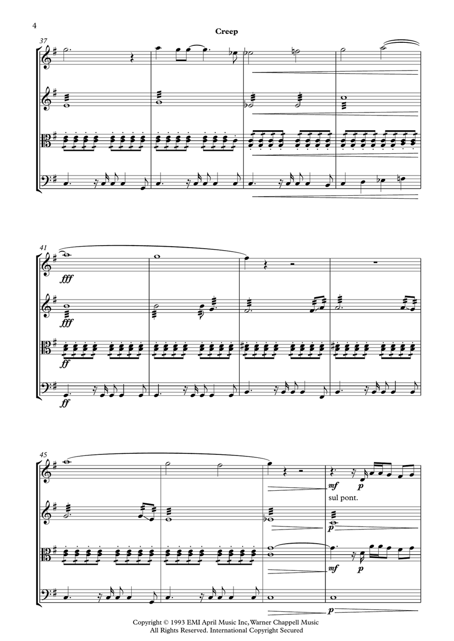 Creep String Quartet scores gallery preview page 4
