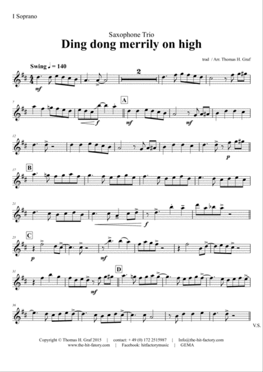 Ding dong merrily on high - Swing - Saxophone Trio Woodwind Trio scores gallery preview page 4