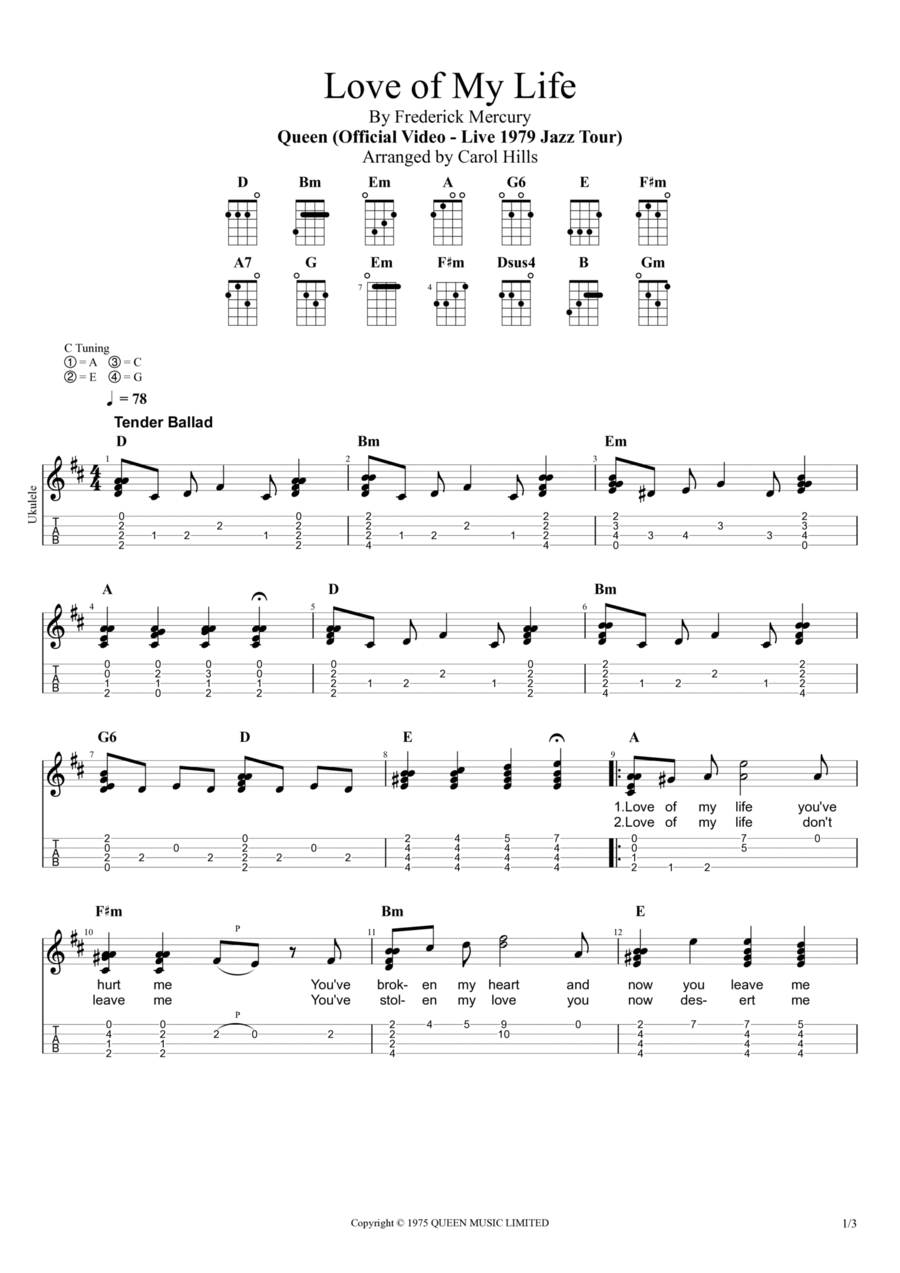 Love Of My Life Ukulele scores gallery preview page 1