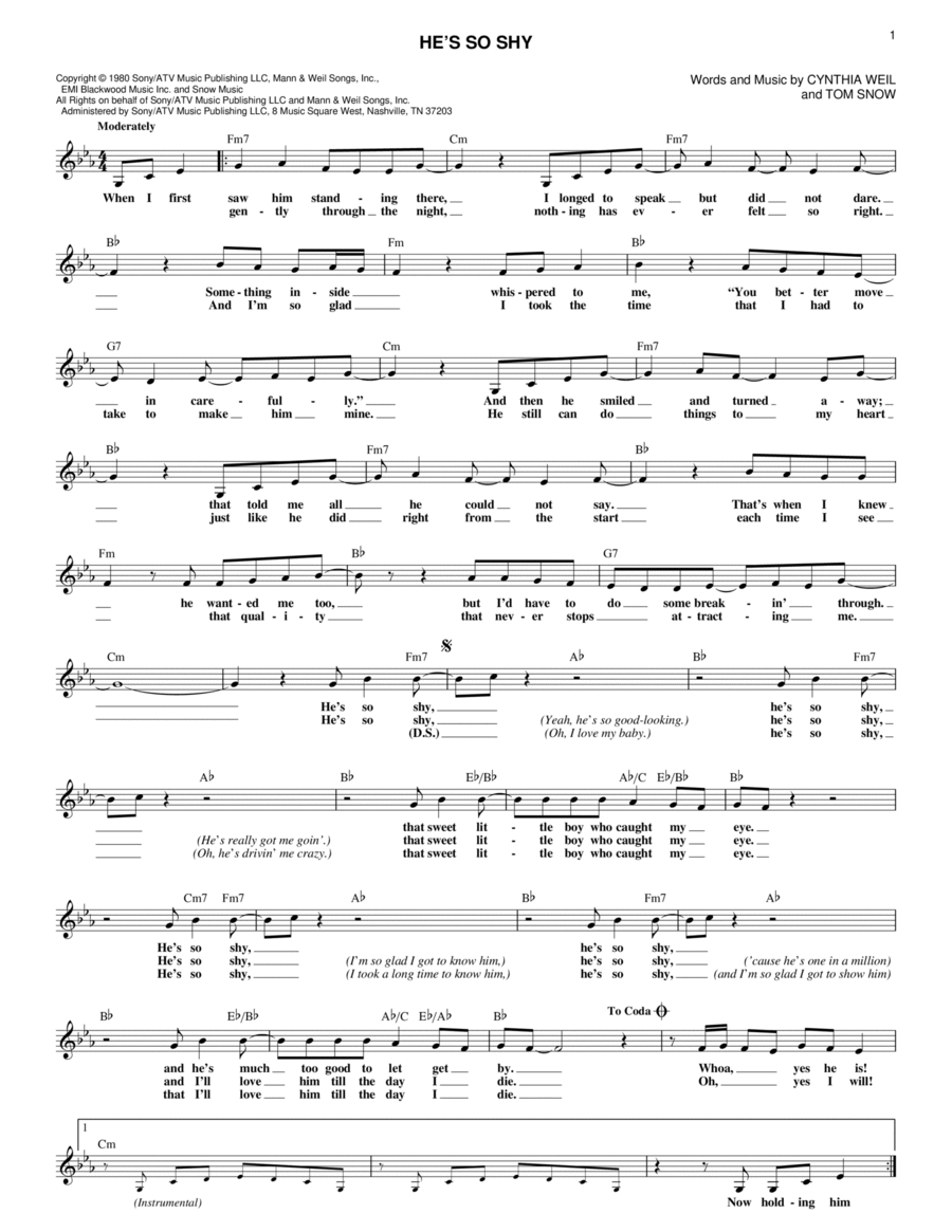 He's So Shy Piano scores gallery preview page 1