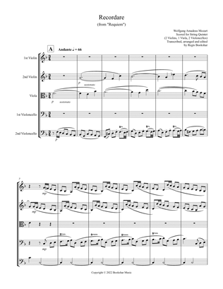 Book cover for Recordare (from "Requiem") (F) (String Quintet - 2 Violins, 1 Viola, 2 Cellos)