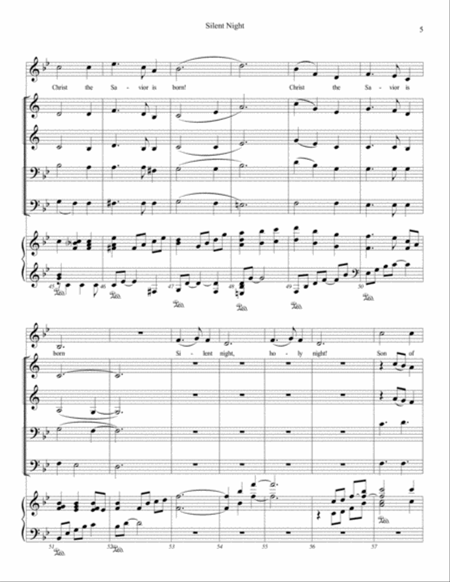 Silent Night for brass quartet, piano and unison voices Unison Choir scores gallery preview page 5