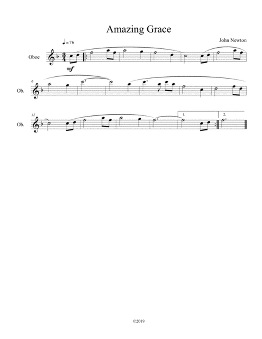 Amazing Grace for solo oboe image number null