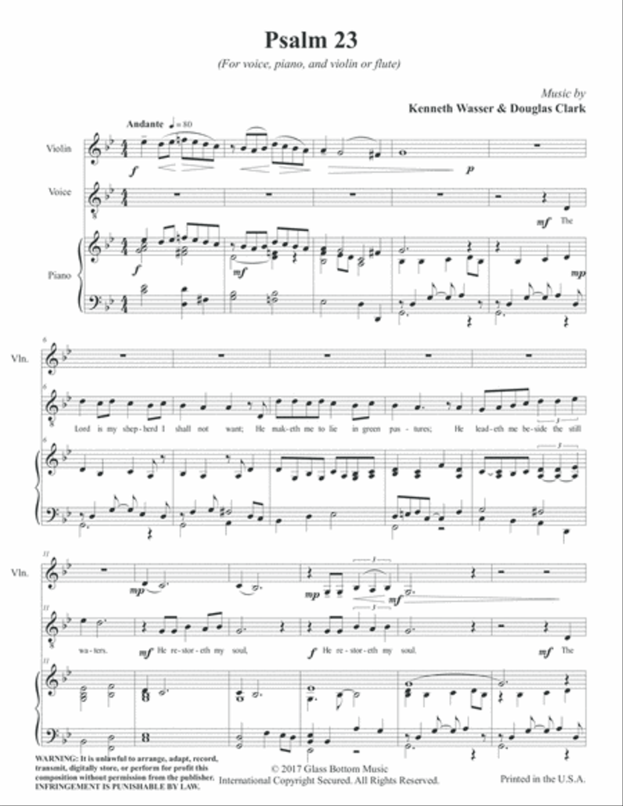 Psalm 23 - for Voice with Piano, and Violin or Flute Obbligato Flute scores gallery preview page 2