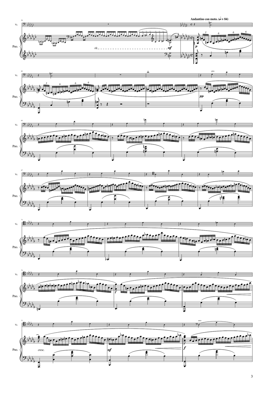 Rachmaninoff Moments Musicaux Op.16 (No. 1) - Arrangement for Cello and Piano Chamber Music scores gallery preview page 3