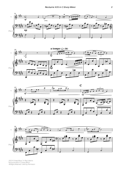 Nocturne No.20 in C-Sharp minor - Flute and Piano (Full Score) image number null