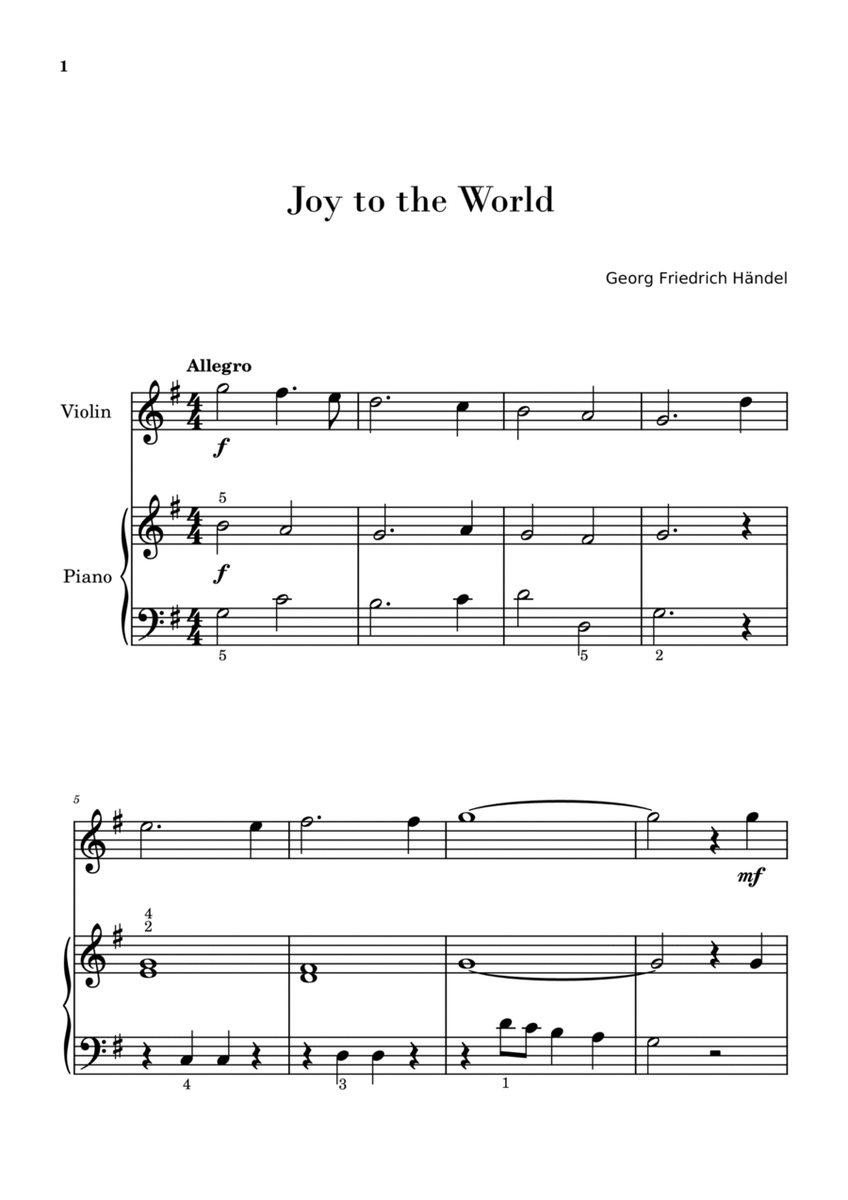 Joy to the World (for Violin and Piano Beginners) image number null