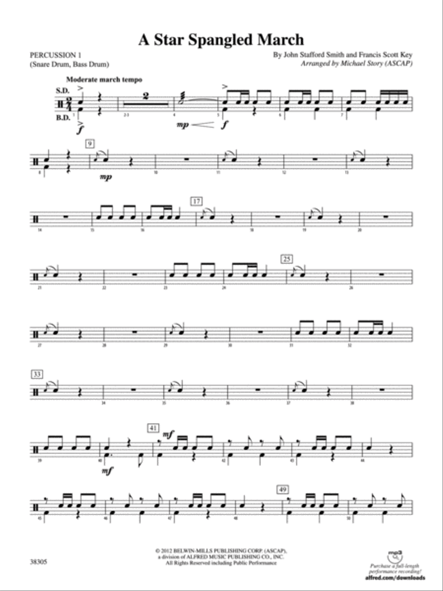 A Star Spangled March: 1st Percussion Concert Band scores gallery preview page 1