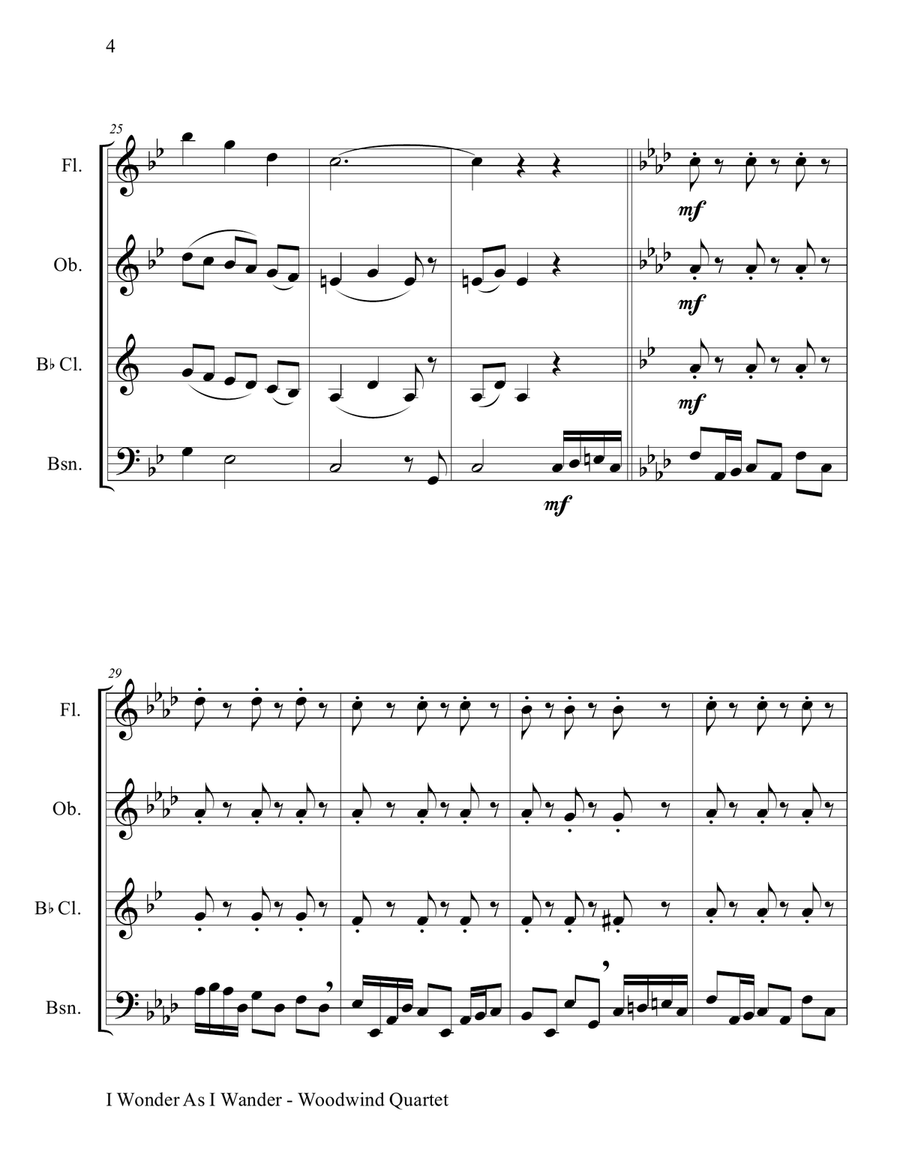 I Wonder As I Wander Woodwind Quartet scores gallery preview page 5