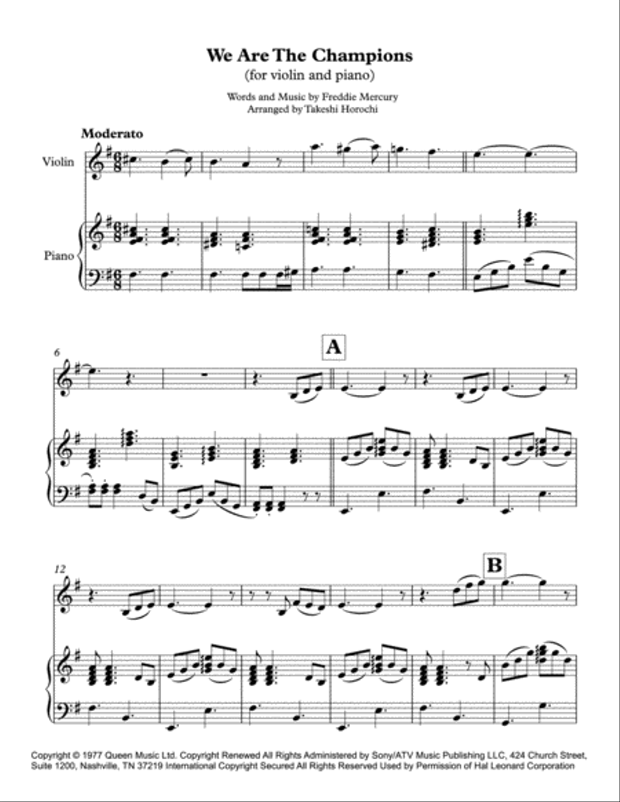 We Are The Champions We Are The Champions Violin Solo scores gallery preview page 1